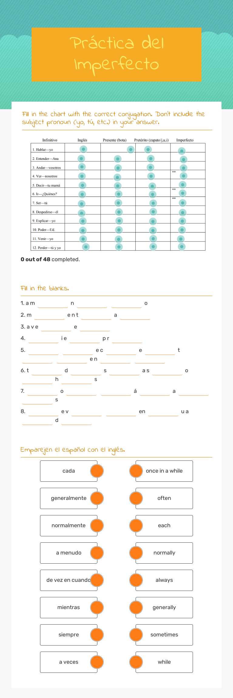 Práctica del Imperfecto Grade 11 worksheet preview