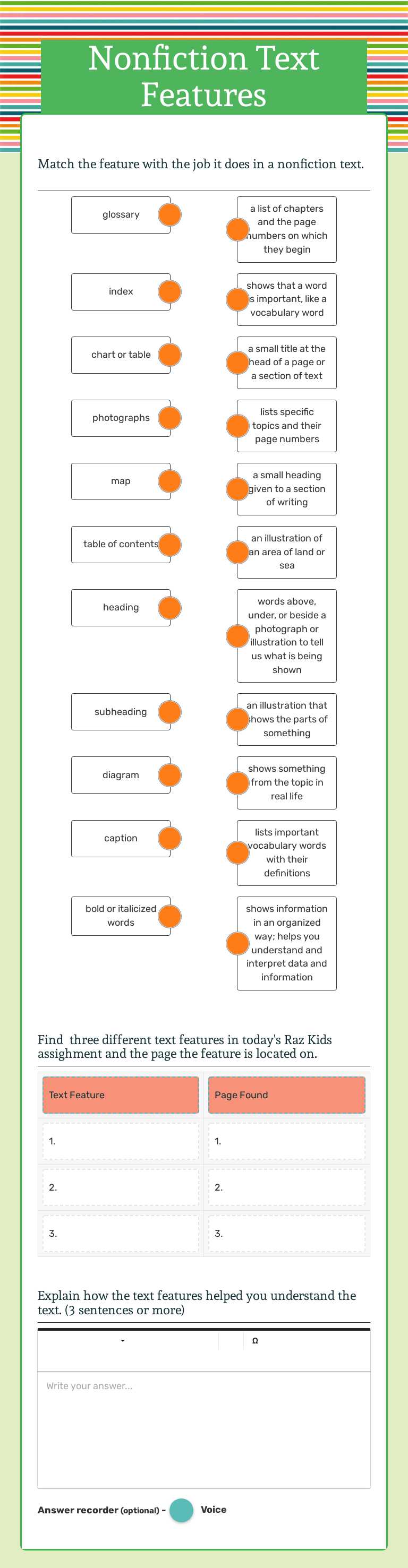 Nonfiction Text Features worksheet preview image