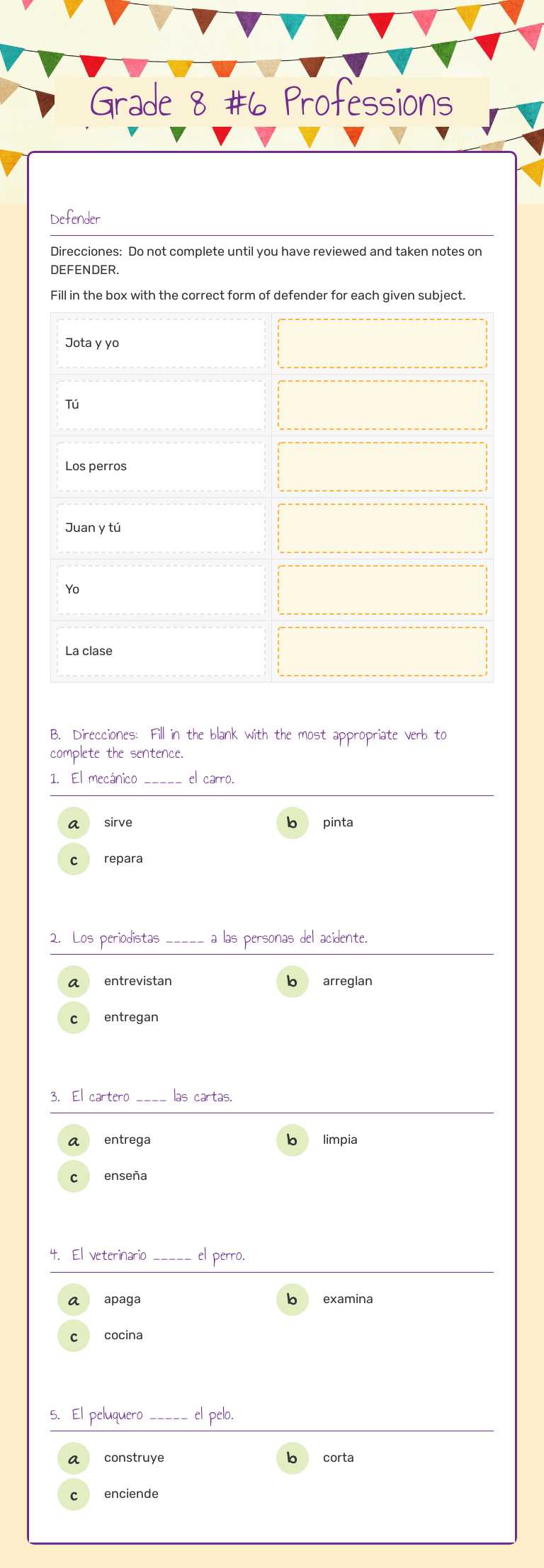 Grade 8 #6 Professions Grade 8 worksheet preview