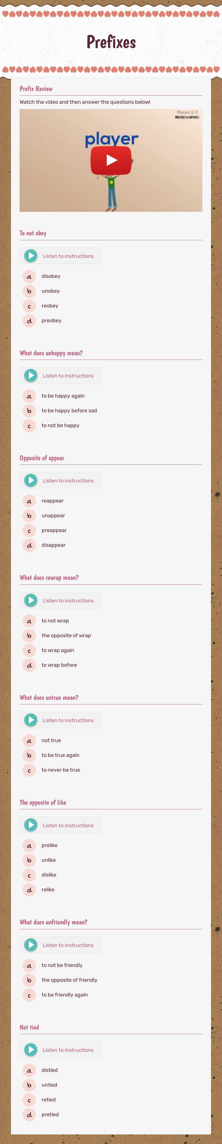 Prefixes worksheet preview image