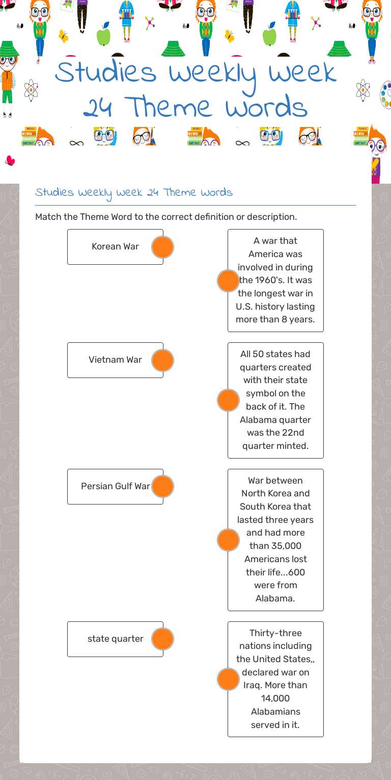 Studies Weekly   
     Week 24       Theme Words worksheet preview image