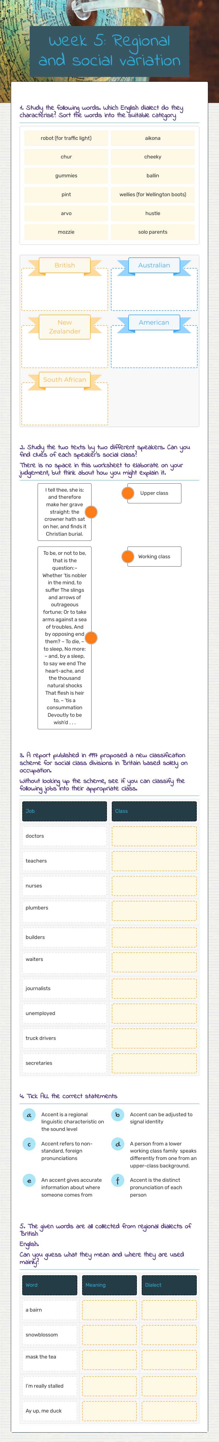 Week 5: Regional and social variation worksheet preview image