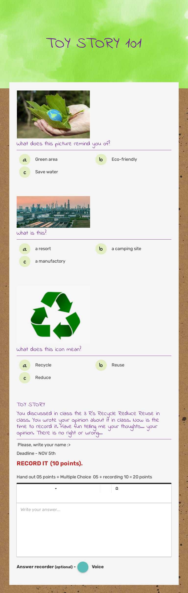 TOY STORY 101 worksheet preview image