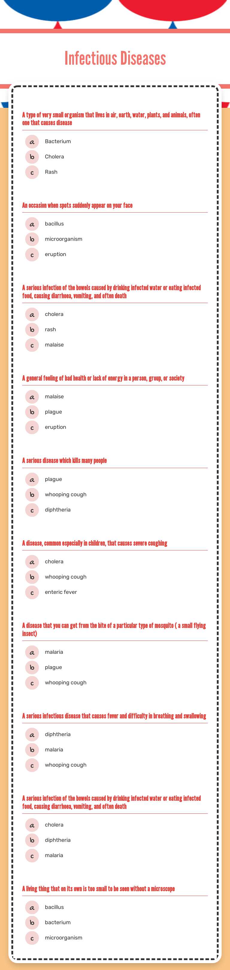 Infectious Diseases worksheet preview image