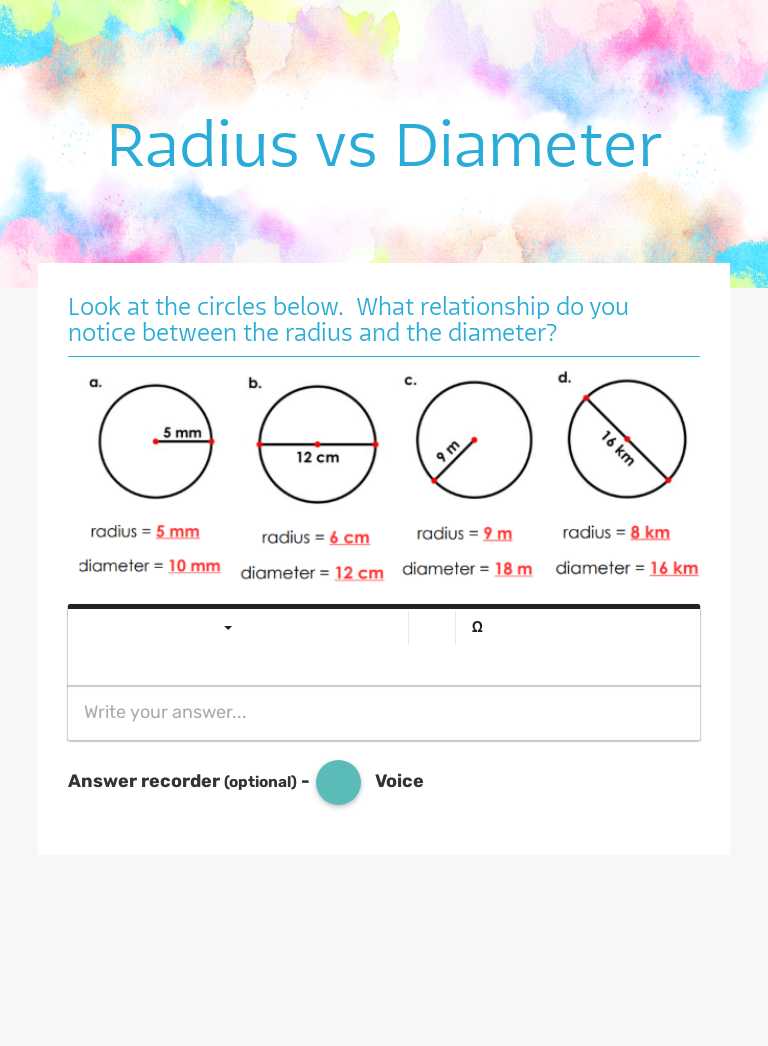 Radius vs Diameter worksheet preview image
