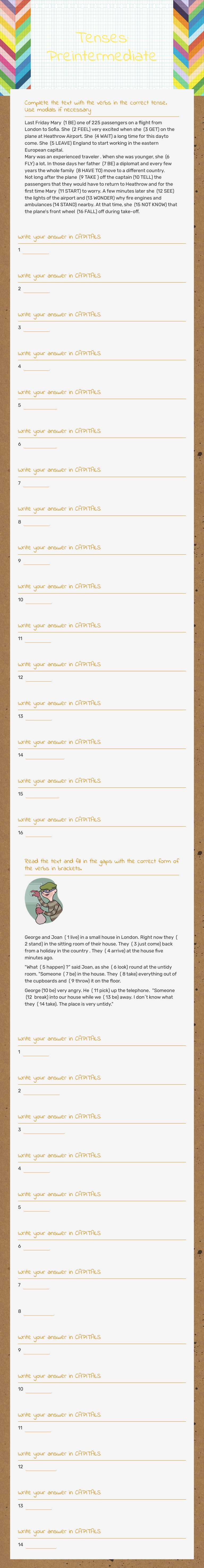 Tenses: Preintermediate worksheet preview image