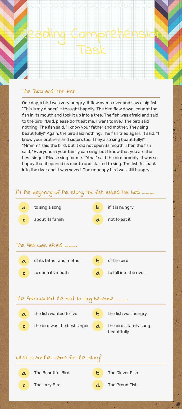Reading Comprehension Task Grade 8 worksheet preview