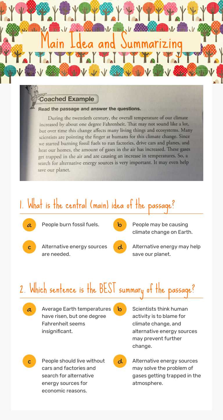 Main Idea and Summarizing worksheet preview image