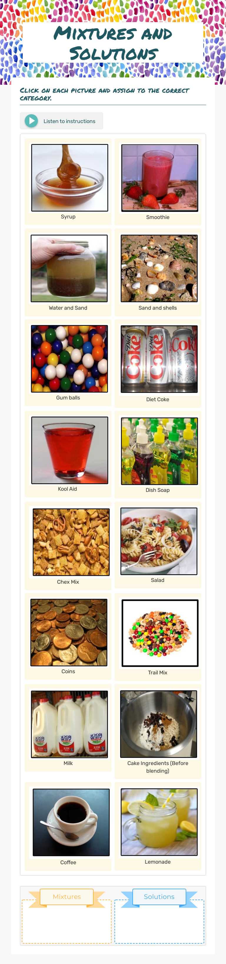 Mixtures and Solutions Grade 5 worksheet preview