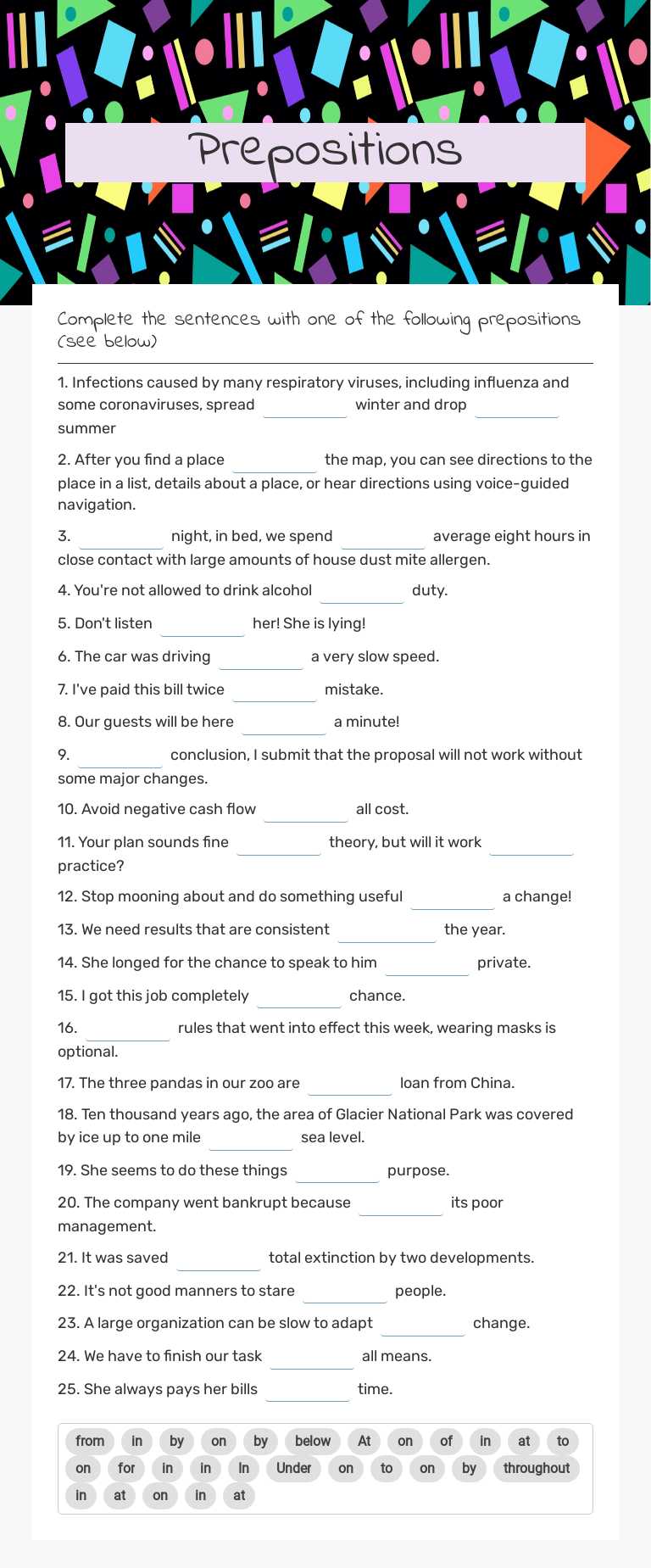 Prepositions worksheet preview image