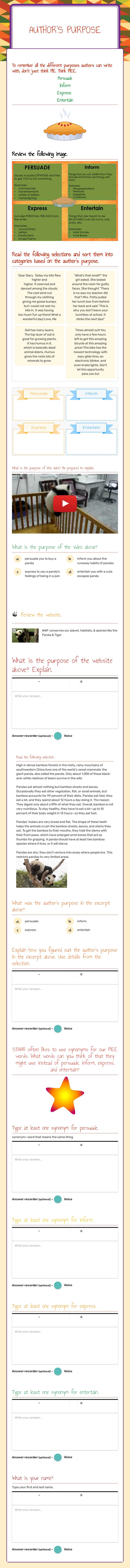 Author's Purpose Grade 6 worksheet preview