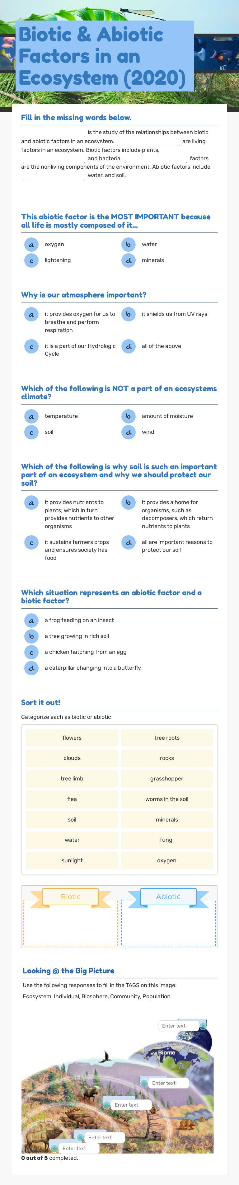 Biotic & Abiotic Factors in an Ecosystem (2020) worksheet preview image