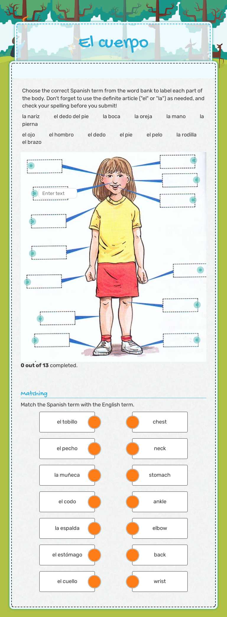 El cuerpo Grade 7 worksheet preview