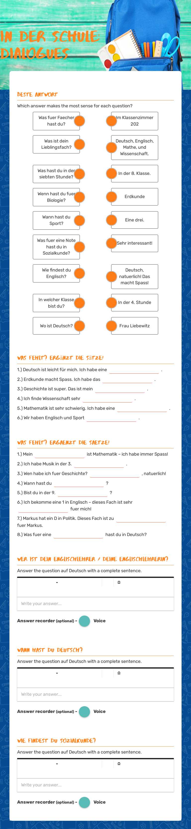 In der Schule: Dialogues worksheet preview image