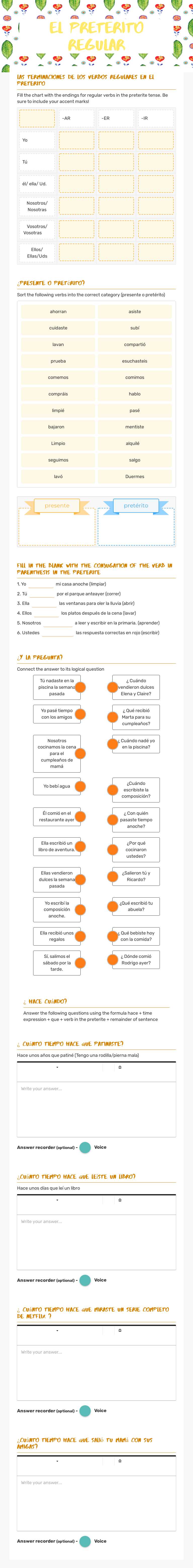 El preterito Regular worksheet preview image