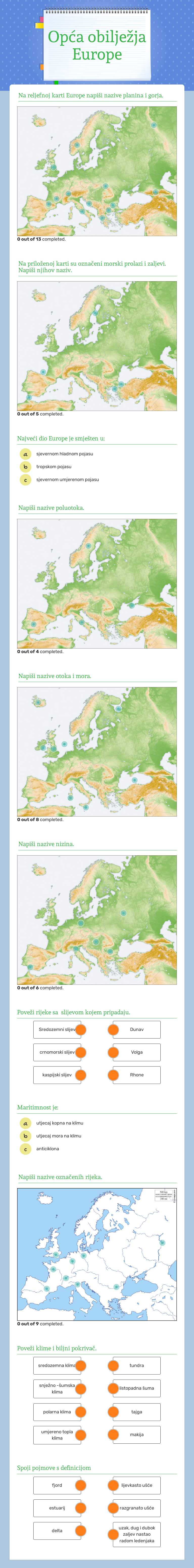 Opća obilježja Europe worksheet preview image