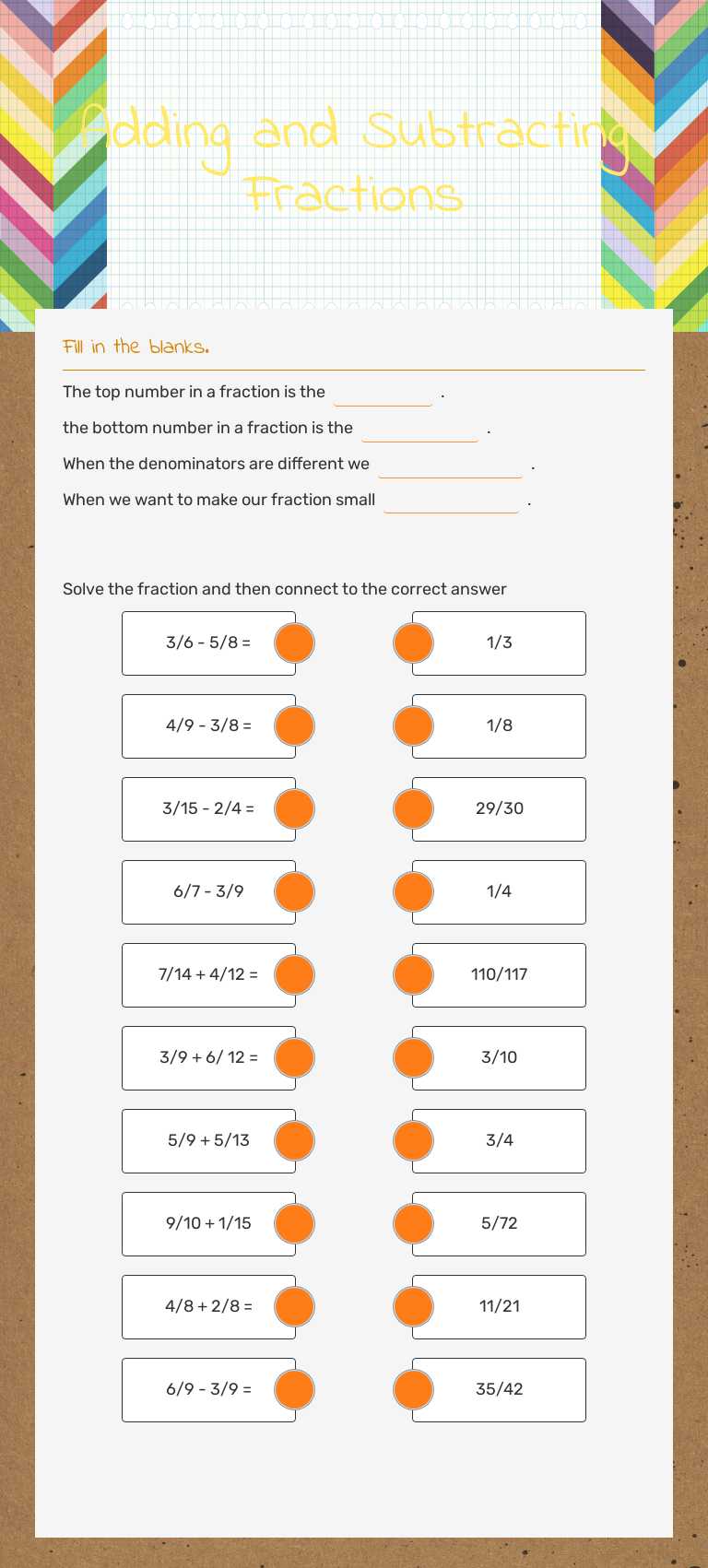 Adding and Subtracting Fractions worksheet preview image