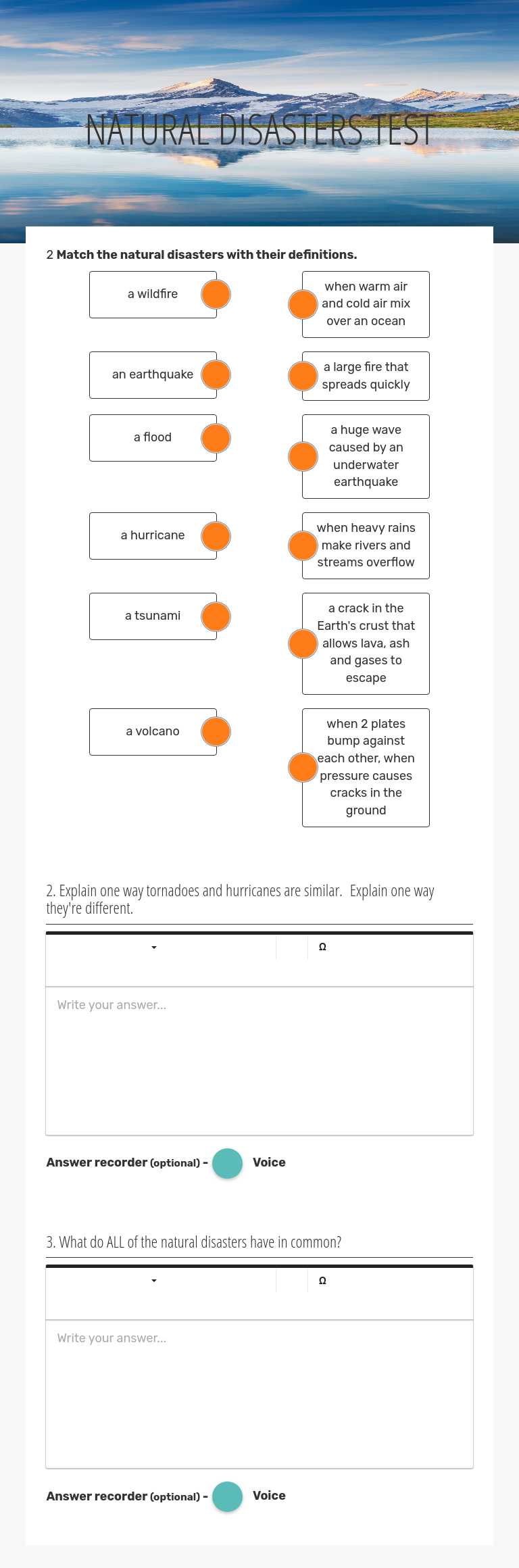 NATURAL DISASTERS TEST worksheet preview image