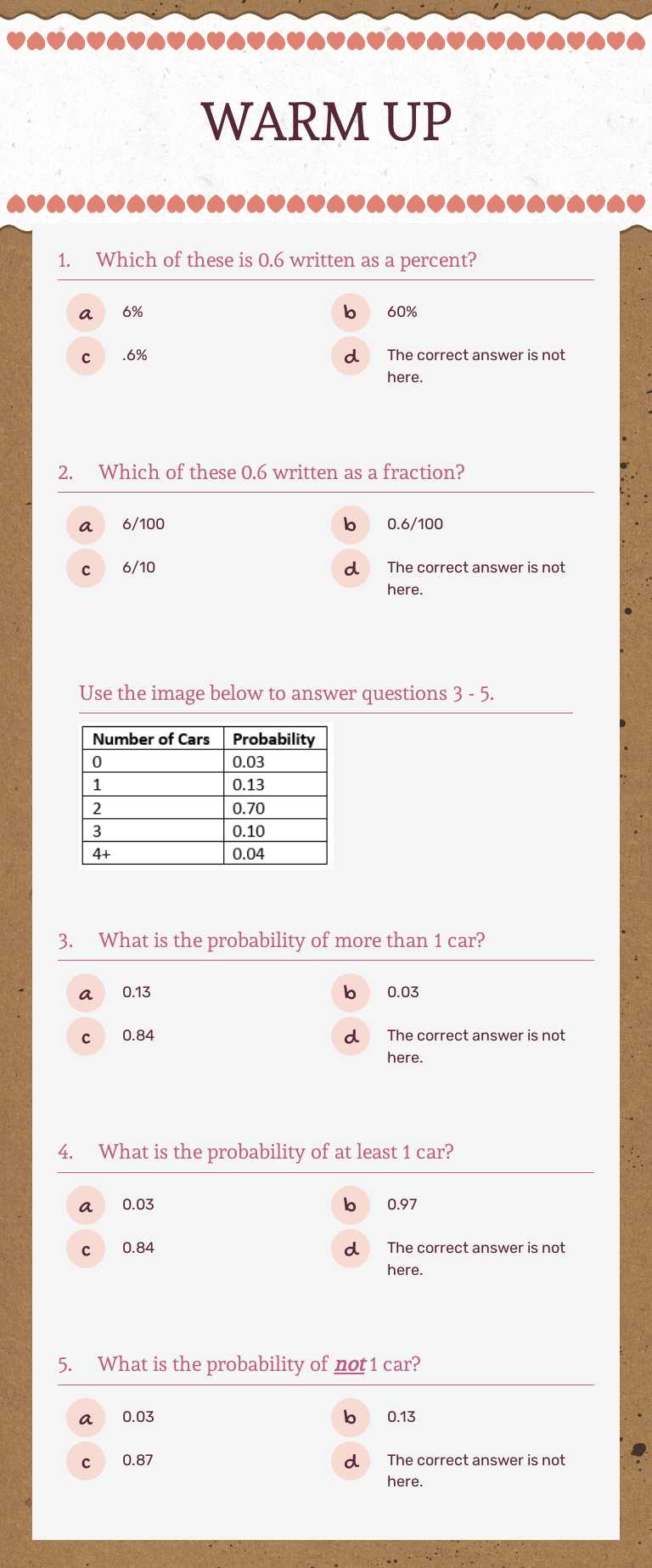 WARM UP Grade 7 worksheet preview