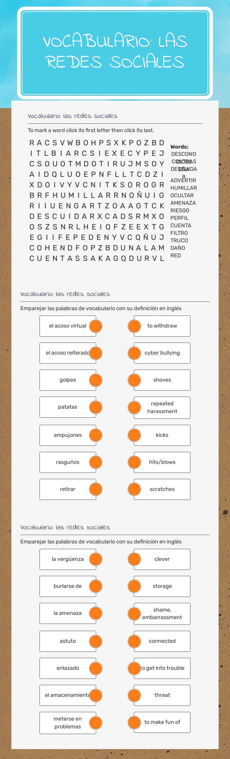 Vocabulario: las redes sociales worksheet preview image