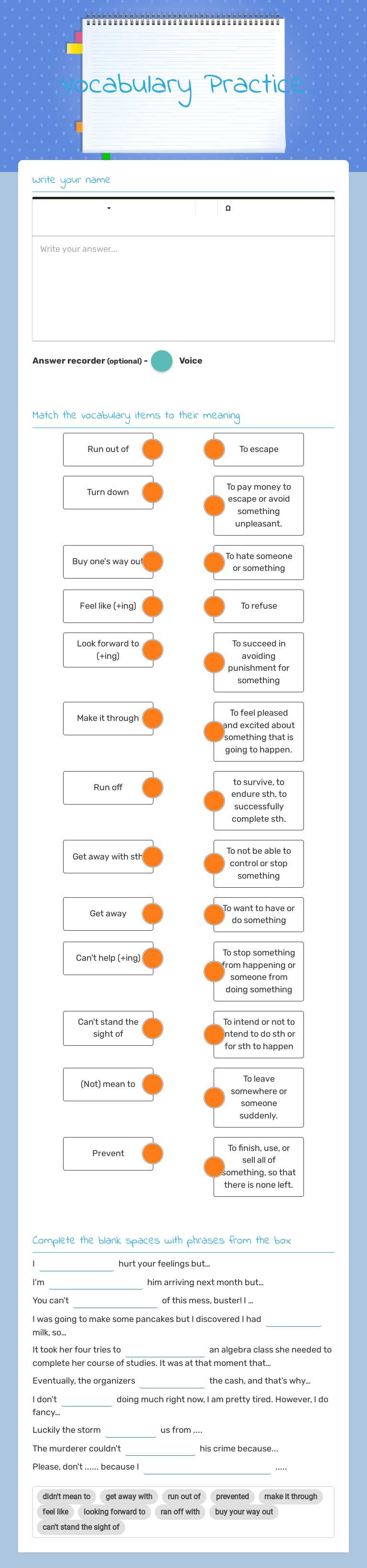 Vocabulary Practice Grade 12 worksheet preview
