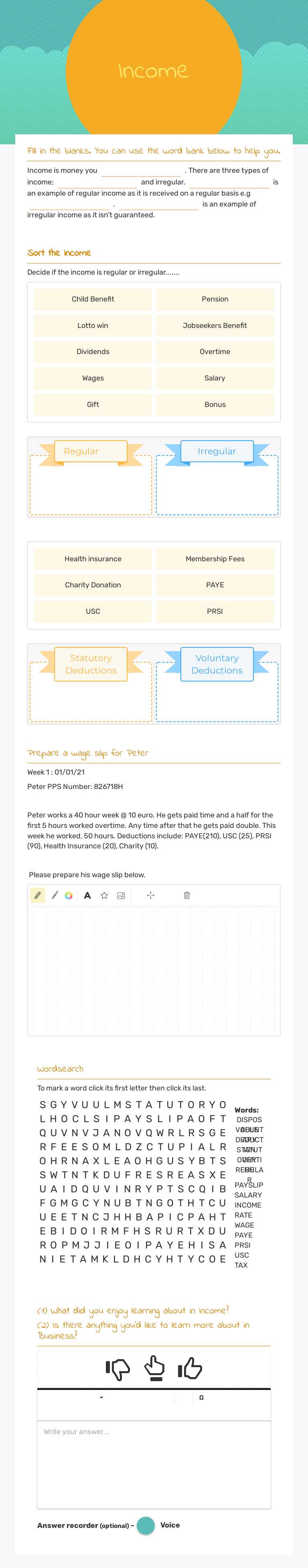 Income Other worksheet preview