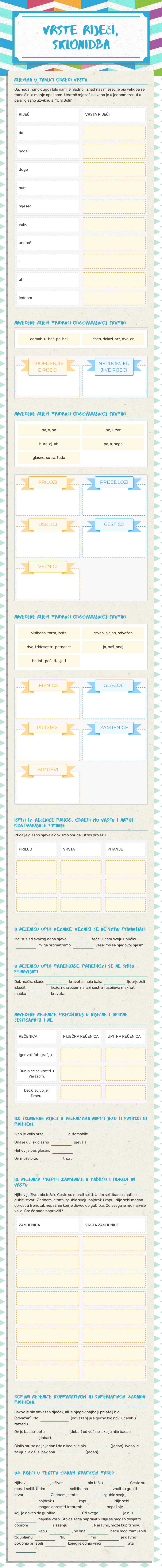 vrste riječi, sklonidba worksheet preview image