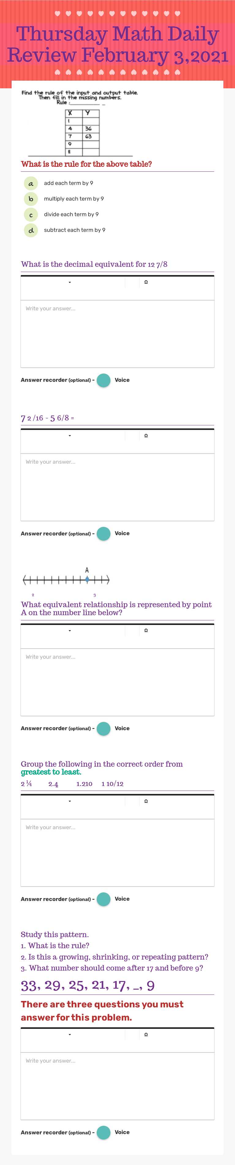 Thursday Math Daily Review February 3,2021 Grade 5 worksheet preview
