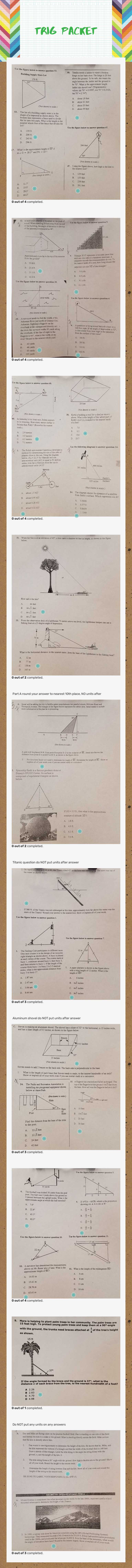 Trig Packet Grade 10 worksheet preview