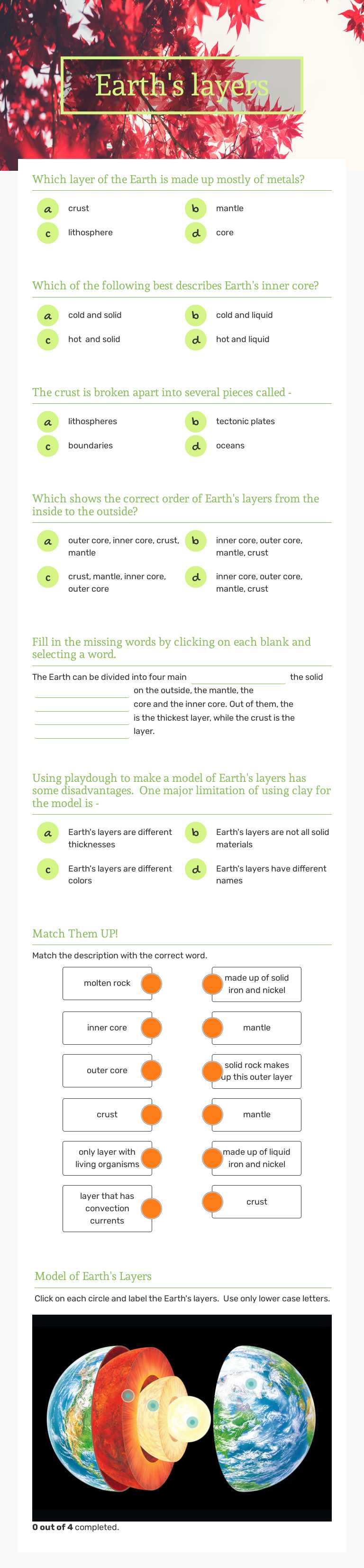 Earth's layers worksheet preview image