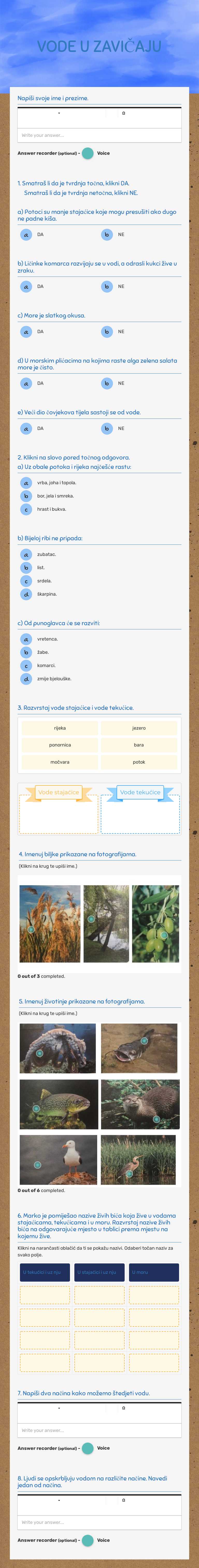 VODE U ZAVIČAJU Grade 3 worksheet preview