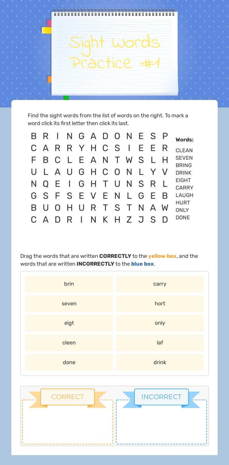 Sight Words Practice #1 worksheet preview image