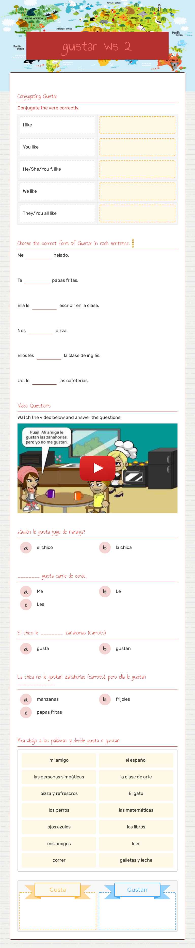gustar ws 2 worksheet preview image