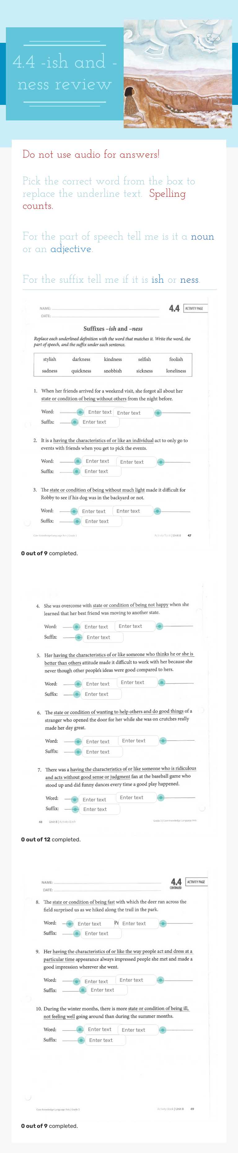 4.4 -ish and -ness review worksheet preview image