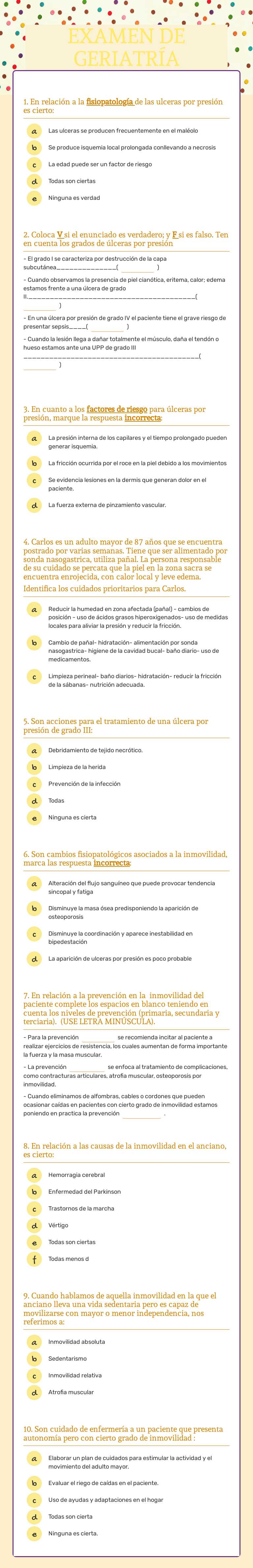 EXAMEN DE GERIATRÍA Grade 5 worksheet preview