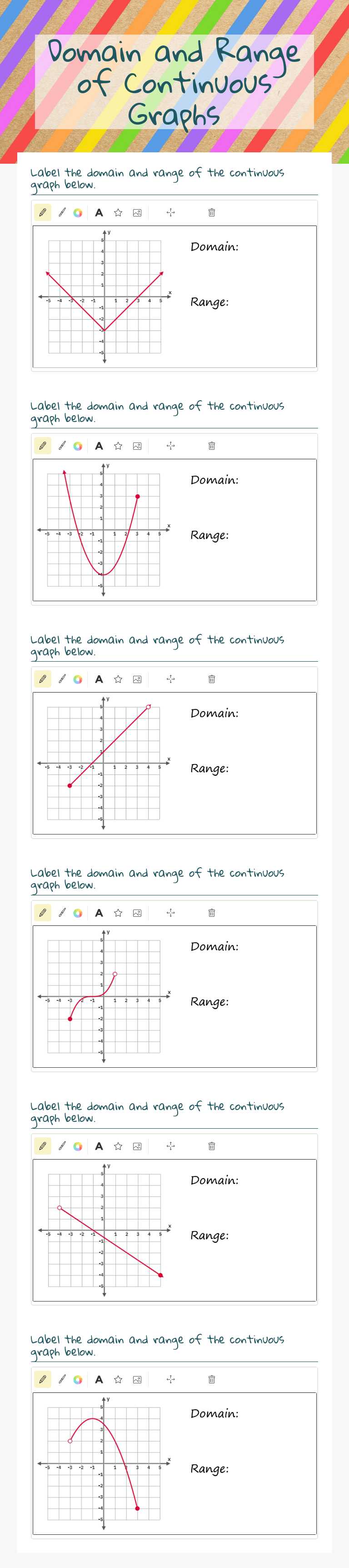 Domain and Range of Continuous Graphs worksheet preview image