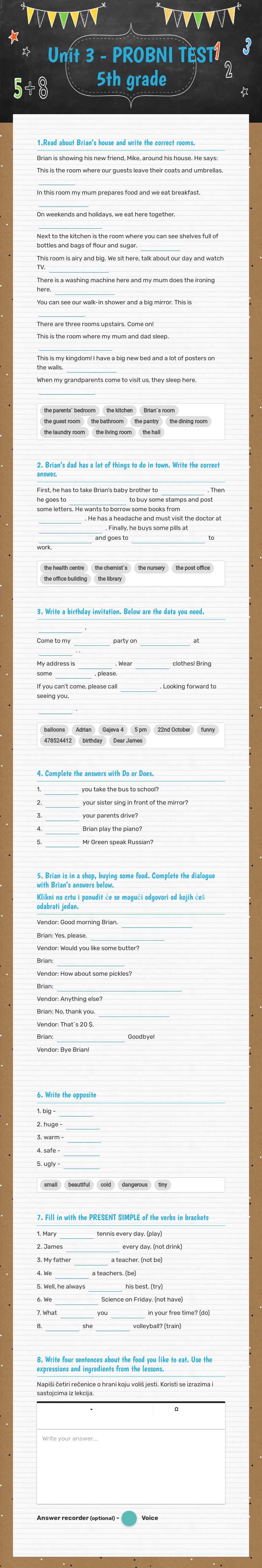 Unit 3 - PROBNI TEST 5th grade Grade 5 worksheet preview