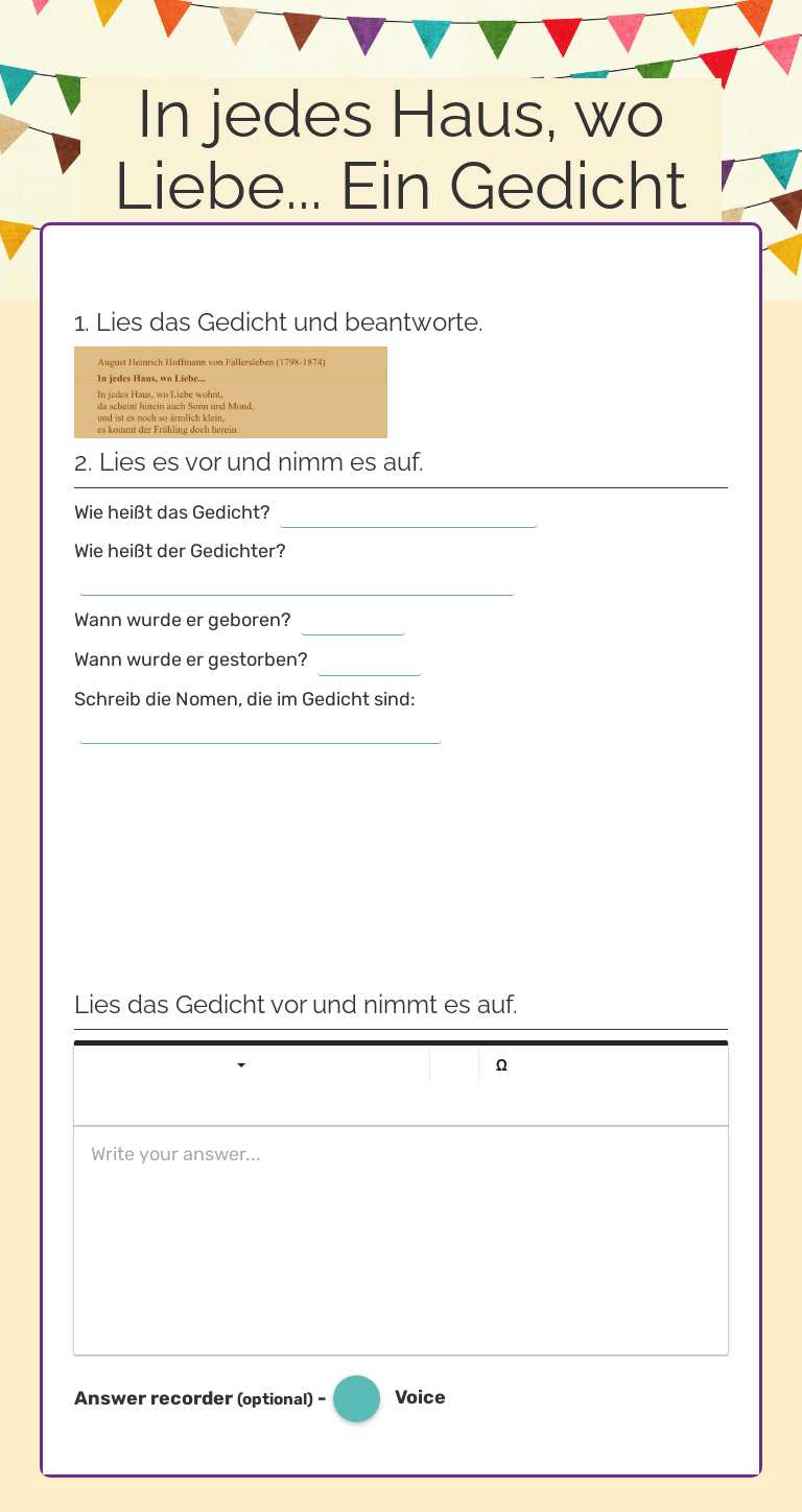 In jedes Haus, wo Liebe... Ein Gedicht worksheet preview image
