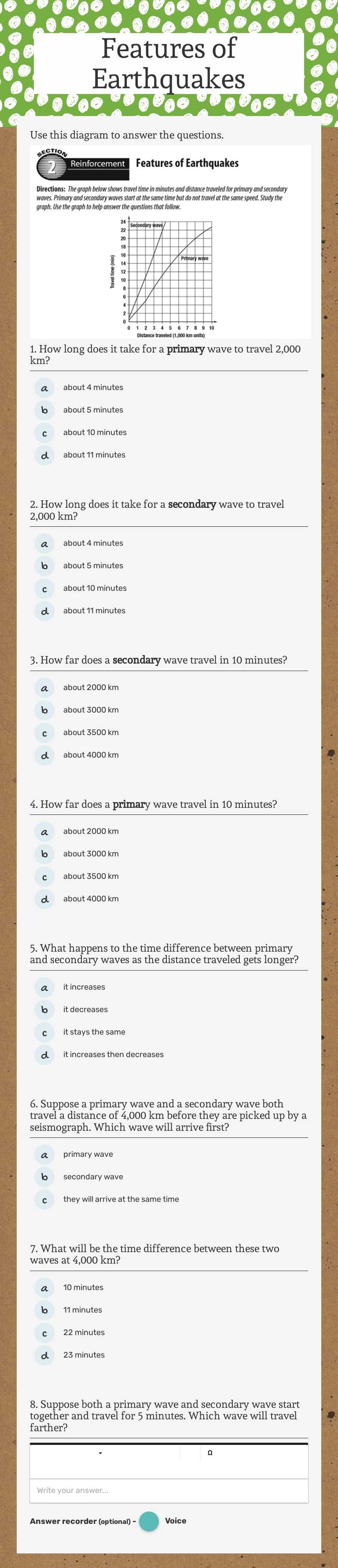 Features of Earthquakes Grade 8 worksheet preview