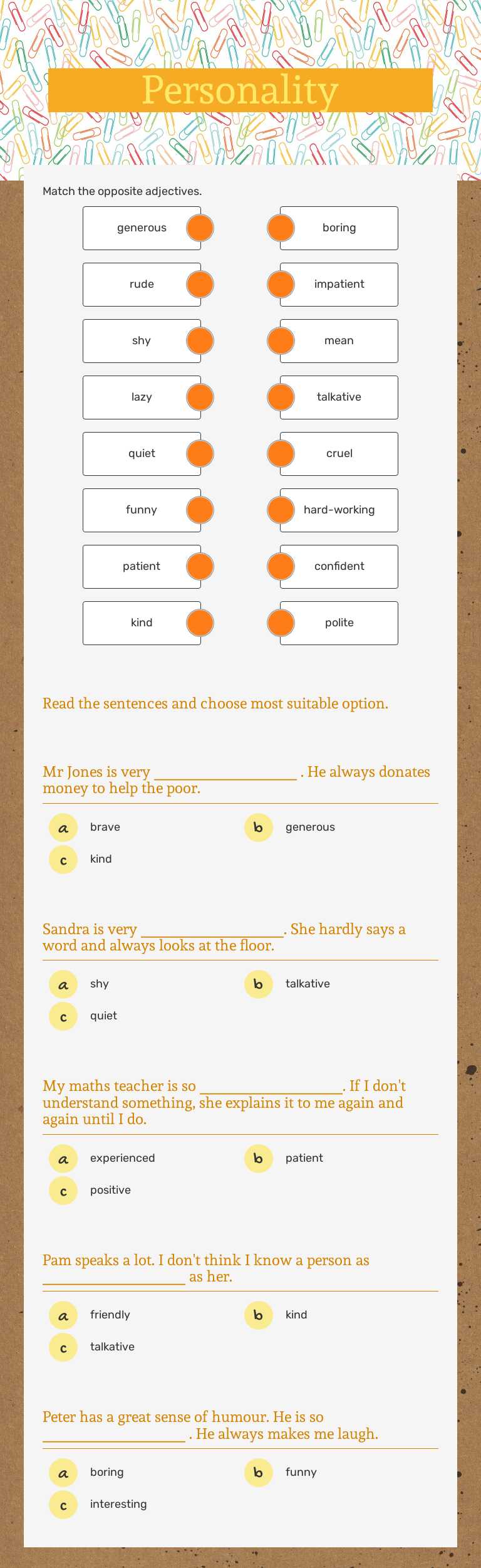 Personality worksheet preview image