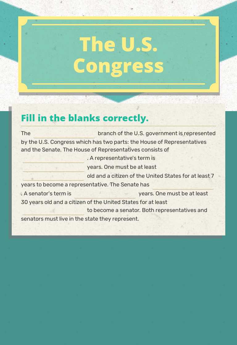The U.S. Congress worksheet preview image
