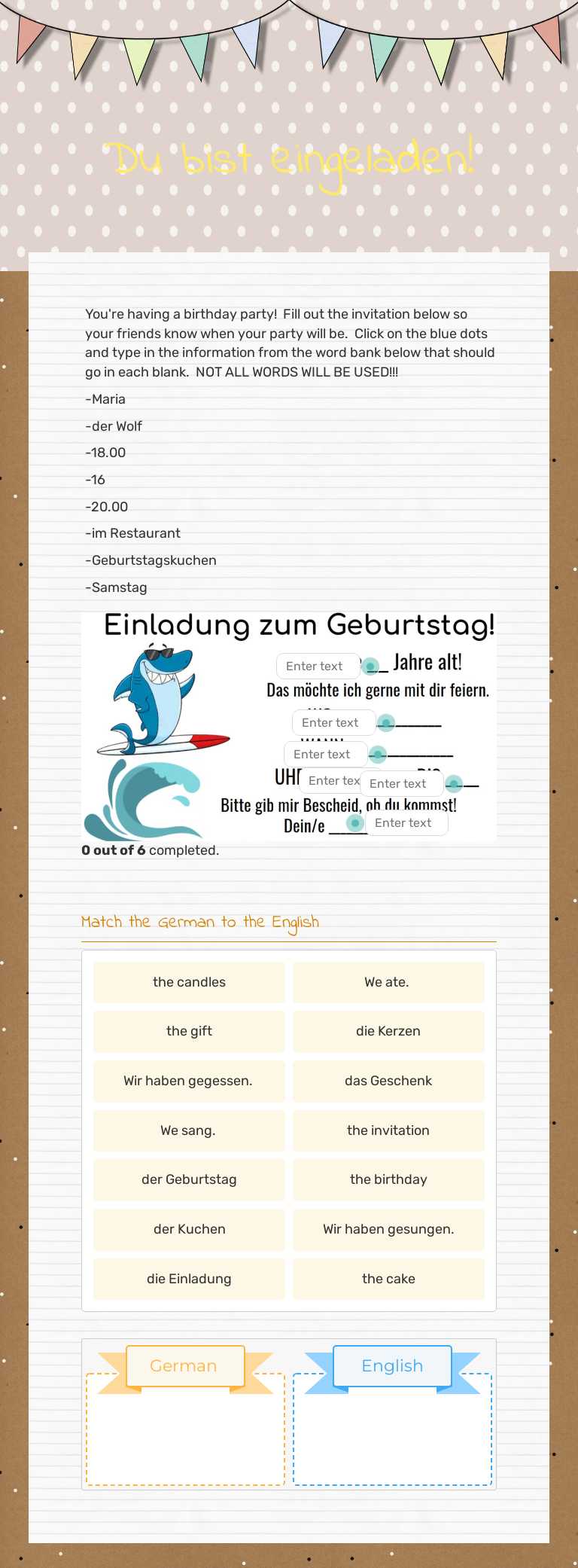 Du bist eingeladen! Grade 10 worksheet preview