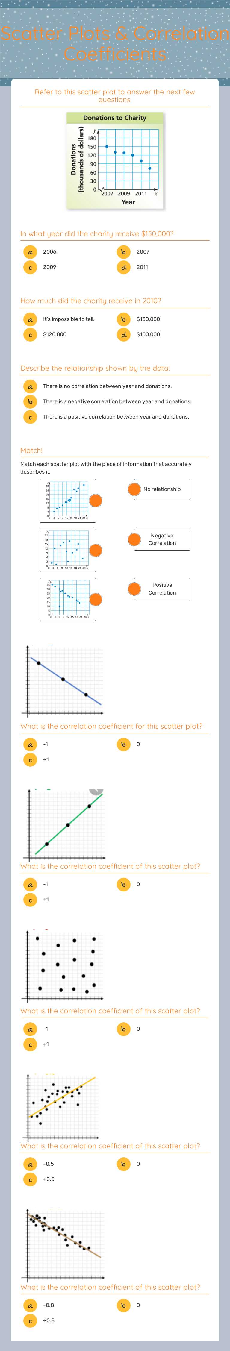 Scatter Plots & Correlation Coefficients worksheet preview image