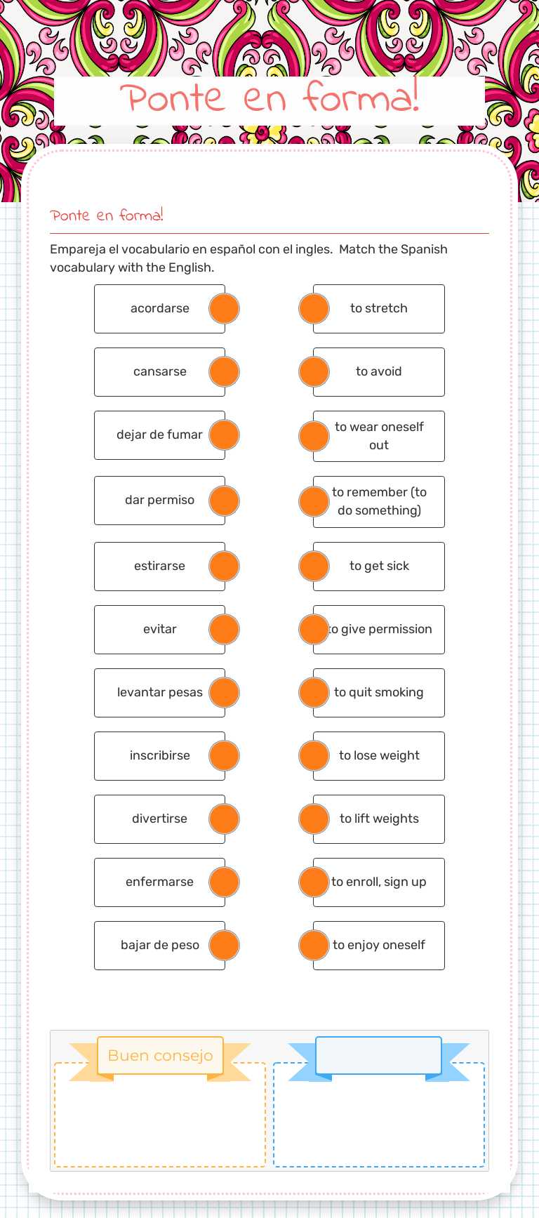Ponte en forma! worksheet preview image