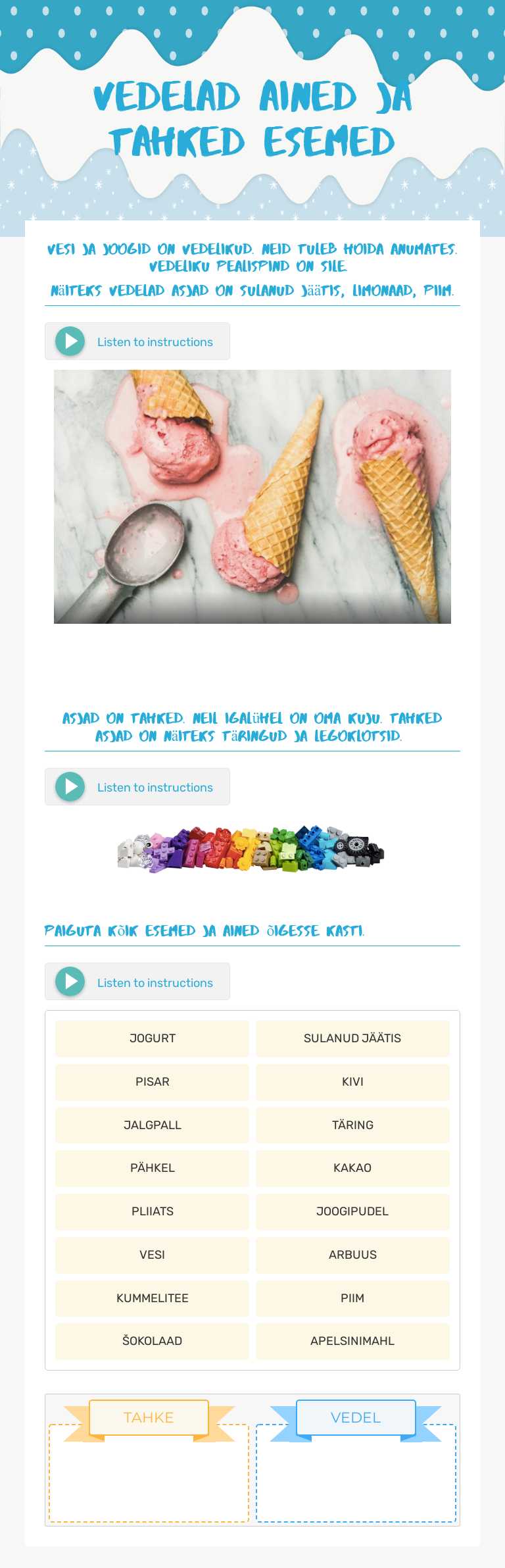 VEDELAD aineD JA TAHKEd esemed worksheet preview image