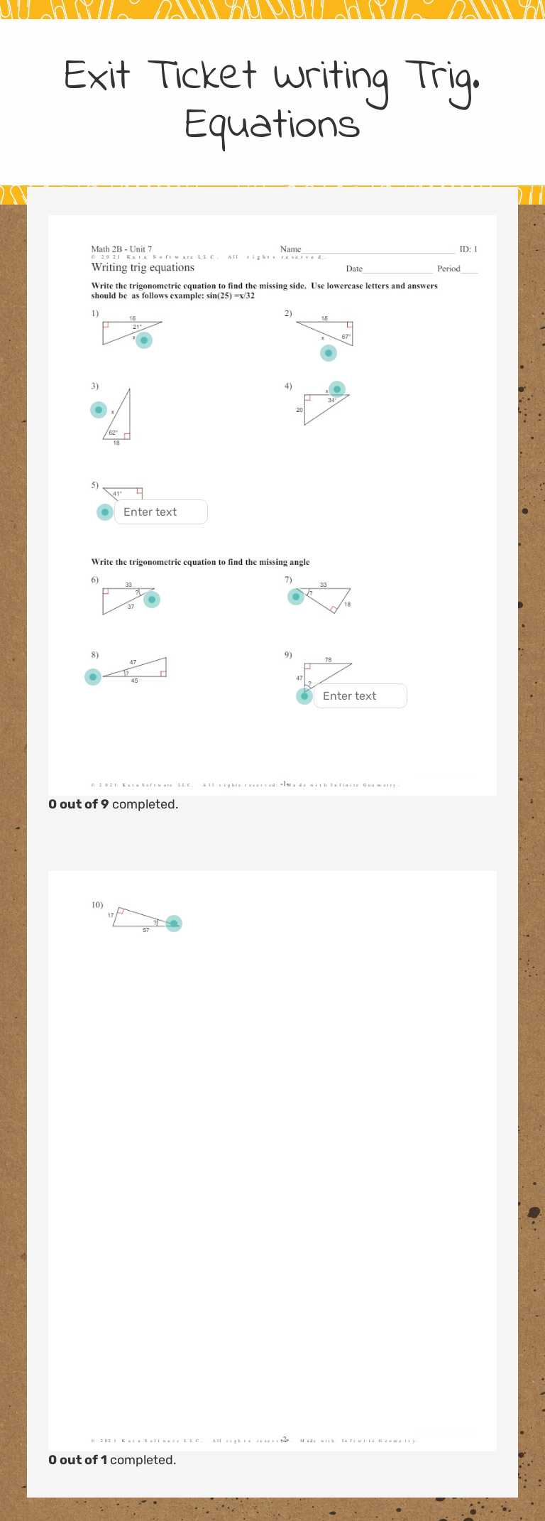 Exit Ticket 
Writing Trig. Equations worksheet preview image