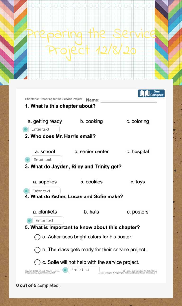 Preparing the Service Project 12/8/20 worksheet preview image