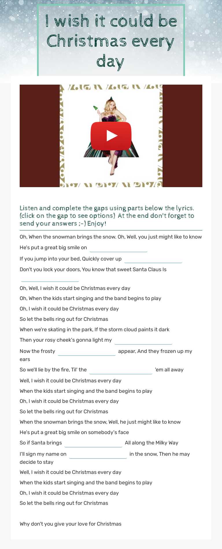 I wish it could be Christmas every day Other worksheet preview