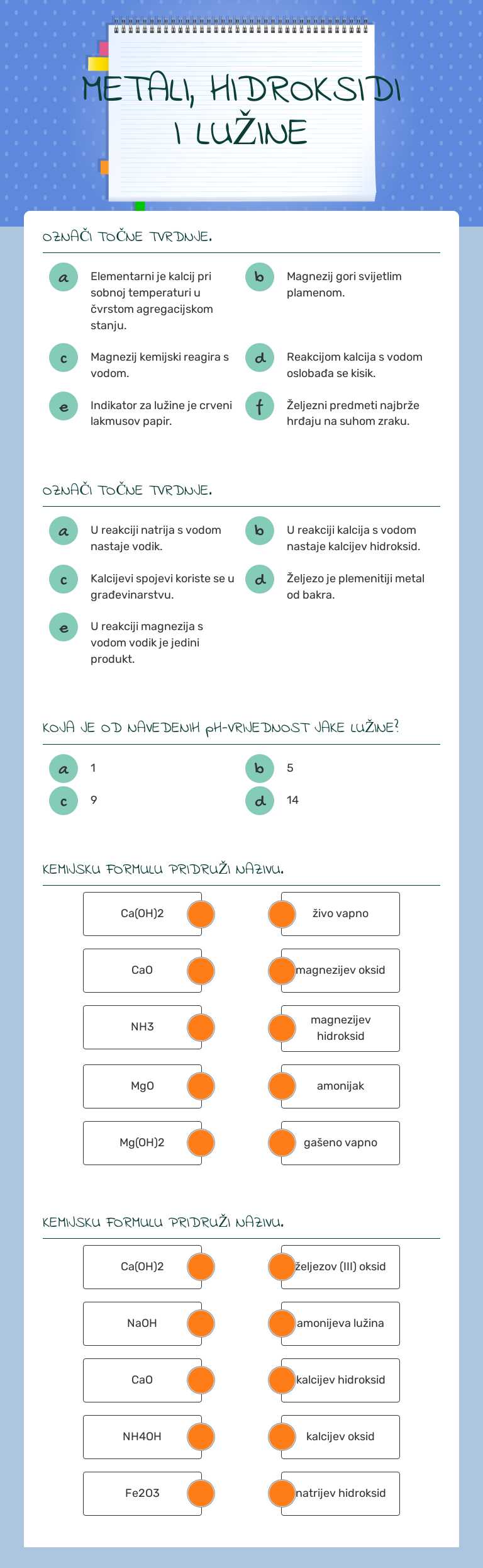 METALI, HIDROKSIDI I LUŽINE worksheet preview image