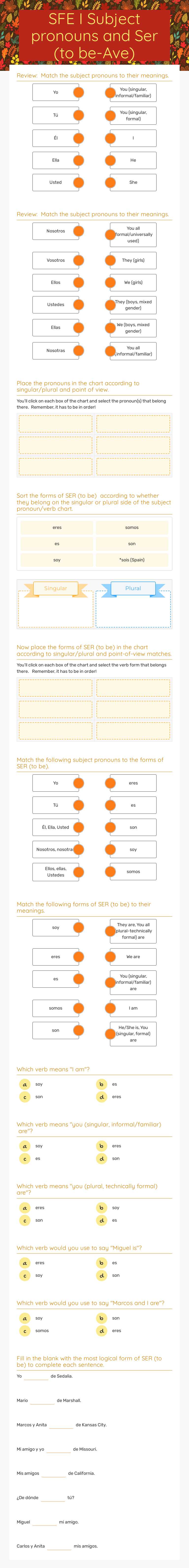 2nd block - Subject pronouns and Ser (to be) worksheet preview image